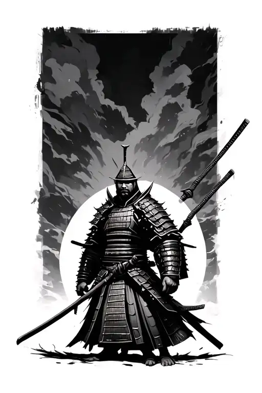 samurai warrior standing tattoo design idea