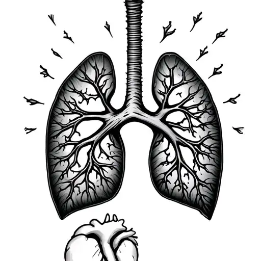 fine line tattoo of lungs and heart tattoo design idea