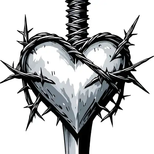 heart dagger barbed wire tattoo design idea