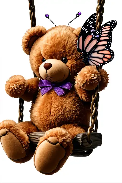 feminine butterfly, teddy bear on a swing,  tattoo design idea