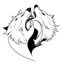 two wolf heads fighting with mouths open one light and one dark, like ying and yang.  tattoo design idea