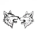 two wolf heads fighting with mouths open one light and one dark, like ying and yang.  tattoo design idea