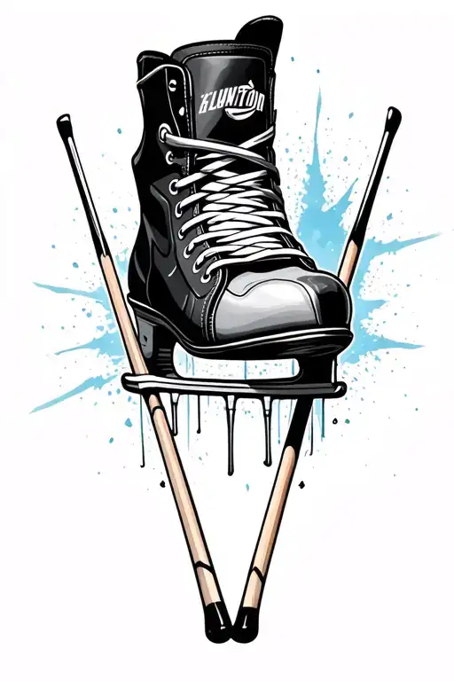 Ice Hockey skate with a pair of drum sticks sticking out tattoo design idea