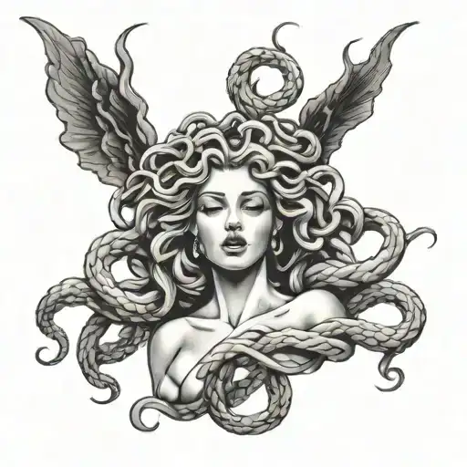 Medusa looking up while crying tattoo design idea