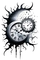 sun and moon overlapping a clock melting tattoo design idea