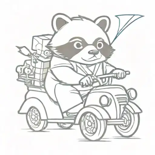 A sketch style tattoo of a Tanuki driving a Car inspired by Japanese folklore tattoo design idea