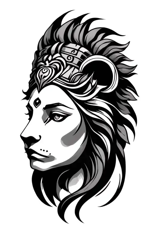 fine line concept with hera face and lion head tattoo design idea