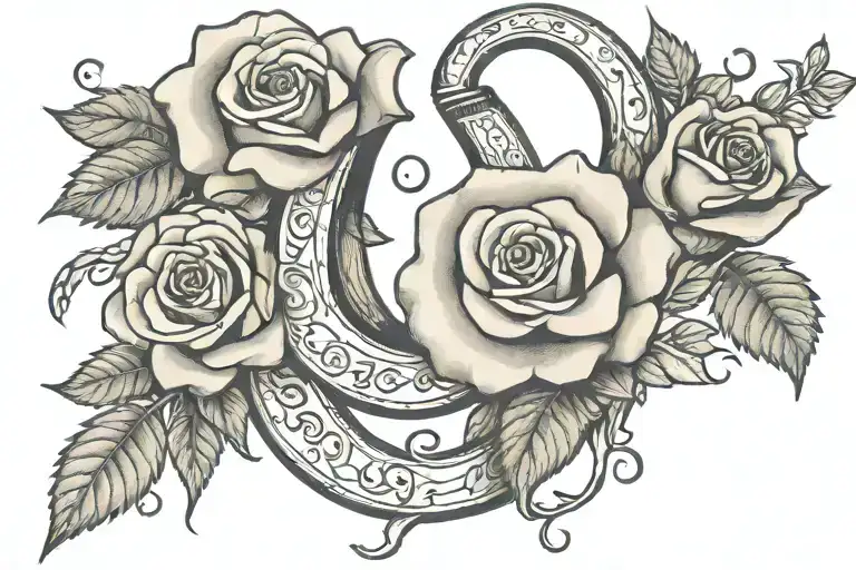 horse shoe with roses and date 1942-2022 tattoo design idea
