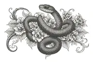 snake and flowers tattoo design idea