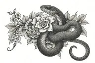 snake and flowers tattoo design idea