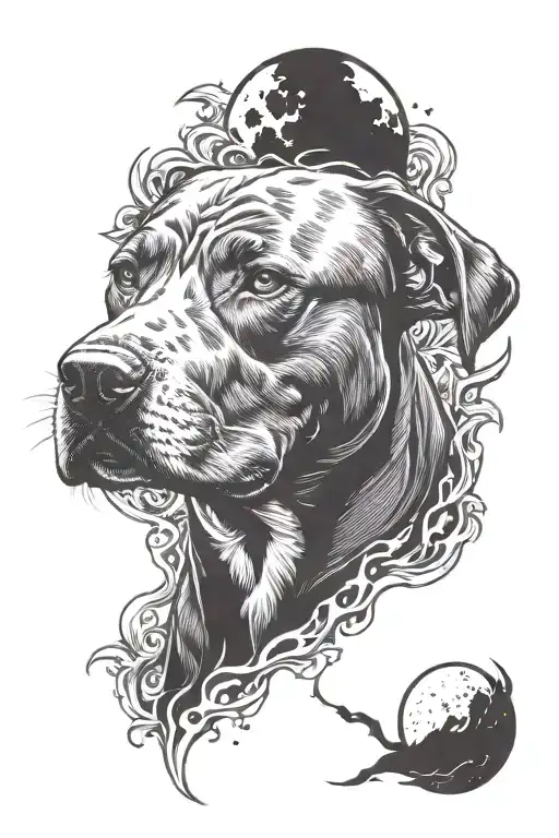 pitbull and fire and moon tattoo design idea
