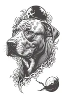 pitbull and fire and moon tattoo design idea