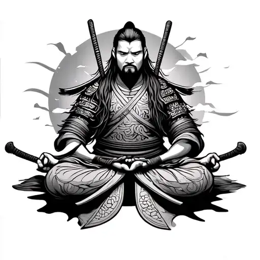 Samurai warrior meditation tattoo design idea