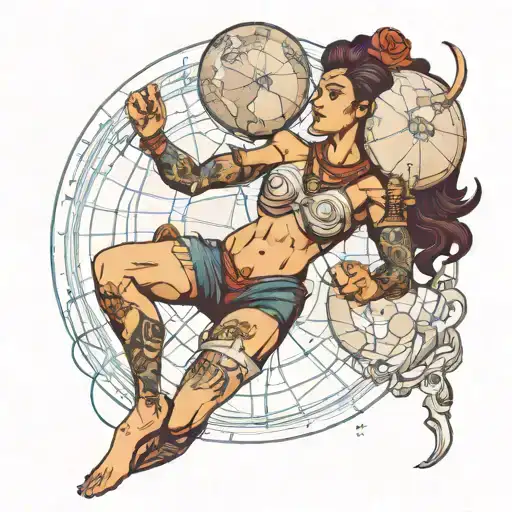 Female Atlas holding the world tattoo design idea