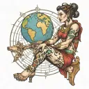 Female Atlas holding the world tattoo design idea