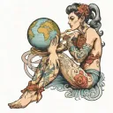 Female Atlas holding the world tattoo design idea