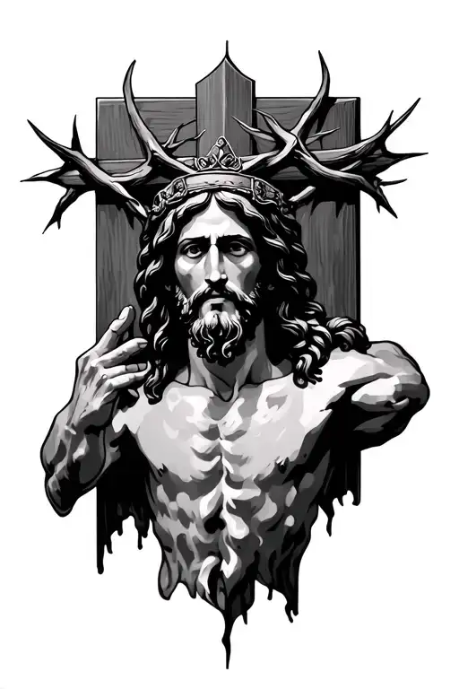 Jesus on cross thorn crown tattoo design idea