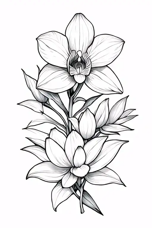 Dove orchid and lotus flower tattoo design idea