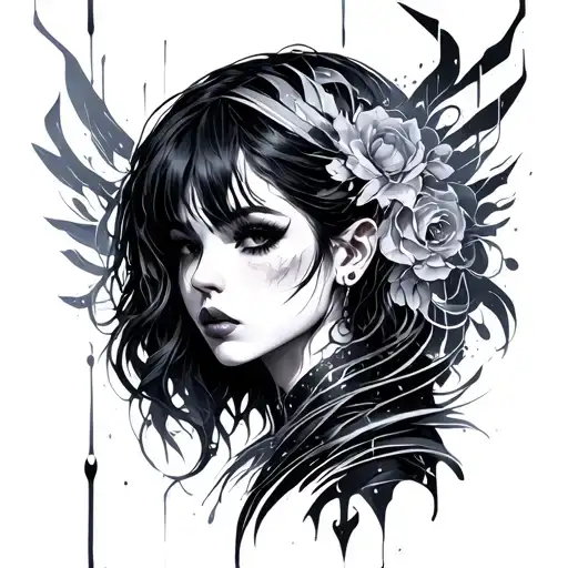 cyber sigilism "Rainie" style tattoo design idea