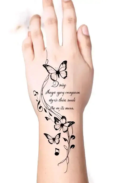 music note intertwined, dog paw print, date tattoo, neda flower, semicolon, butterflies, Bible verse tattoo design idea