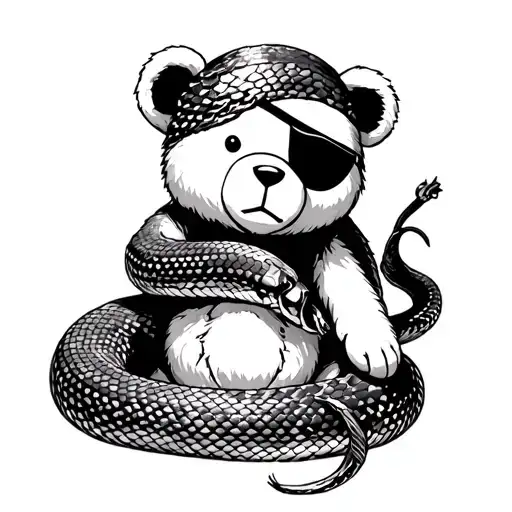 snake wrapped around a pirate bear teddy bear wearing an eye patch tattoo design idea