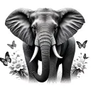 Elephant And Giraffe with butterflies and flowers  separated  tattoo design idea