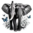 Elephant And Giraffe with butterflies and flowers  separated  tattoo design idea