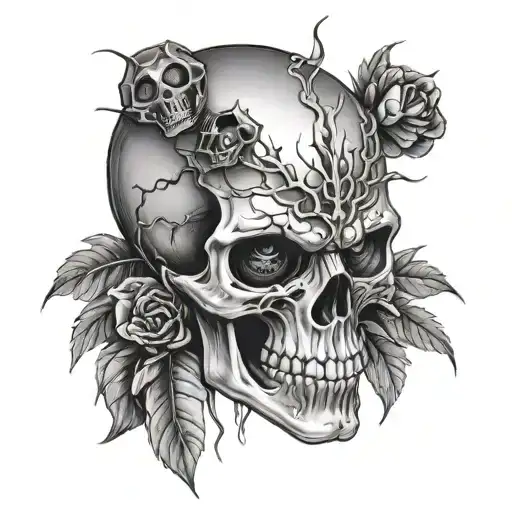 realistic skull with black widow crawling out of the eye socket tattoo design idea
