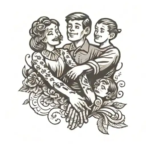 family holding hands tattoo design idea