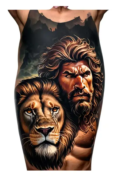 hercules with lion wearing tattoo design idea