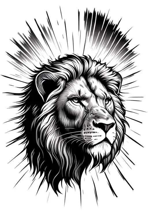 The powerful face of a lion can be the main figure of the tattoo. Around the face, the sun's rays spread out in a transitional manner in the background. tattoo design idea