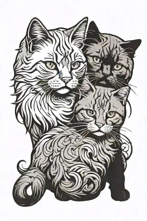 Design a tattoo showcasing the client's love for animals, incorporating their silver and white tabby cats and black gold Persian cat tattoo design idea
