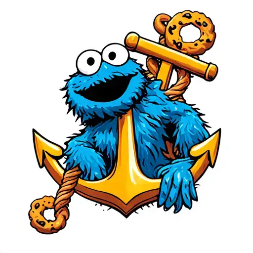 Cookie Monster with an anchor intertwined tattoo design idea