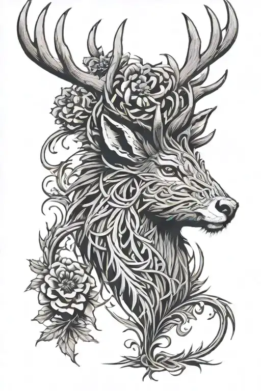 Scottish stag thistle tattoo design idea