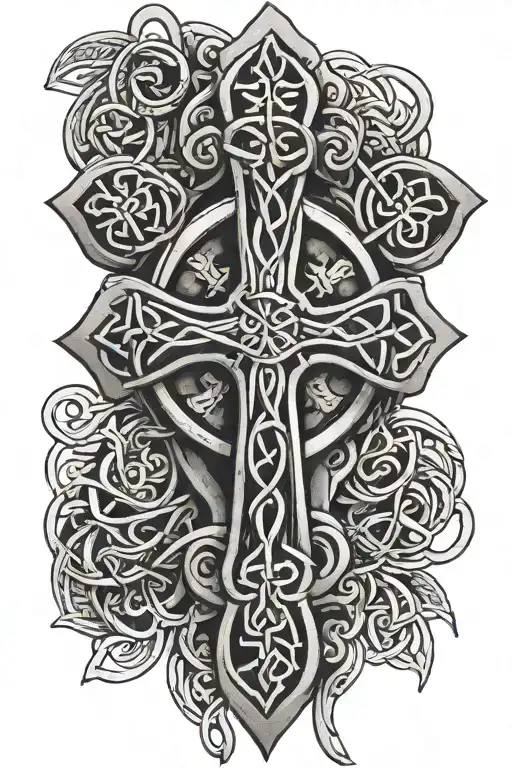 Celtic cross with trinity knot intertwined tattoo design idea