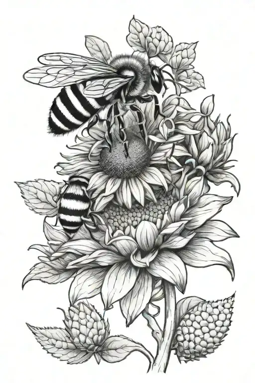 bee honeycomb sunflower growing tattoo design idea