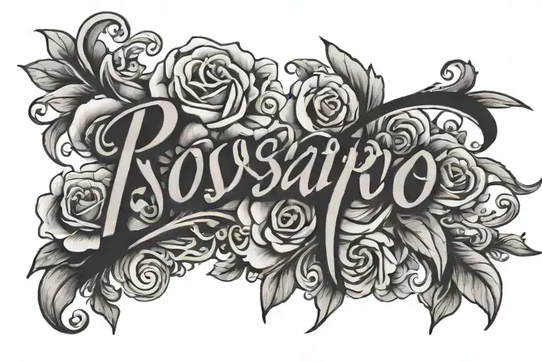 rosario name in elegant script tattoo design idea