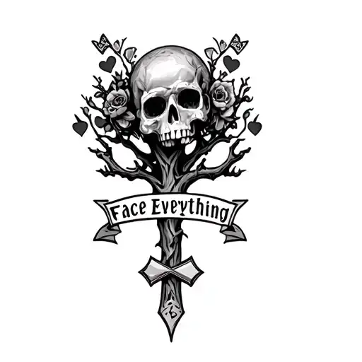 "Face everything" poison tree with chrome hearts crosses and the words Face Everything tattoo design idea
