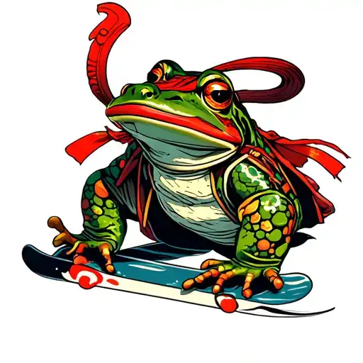 japanese samurai frog snowboarding tattoo design idea