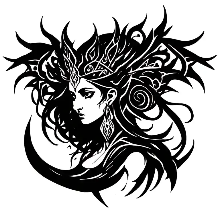 I need a tattoo which shows that I am devotee of goddess of Hecate Lilith kali Aphrodite and Freya it should dark femine tattoo design idea