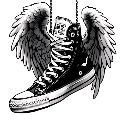 hanging converse and angel wings tattoo design idea