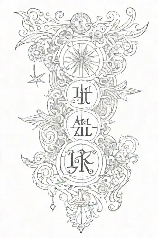 Words "Let it all work out" with symbols of past to present tattoo design idea