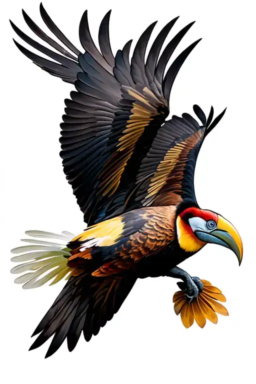 Hornbill in Flight tattoo design idea