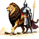 the lion of Judah walking with a crusader knight tattoo design idea