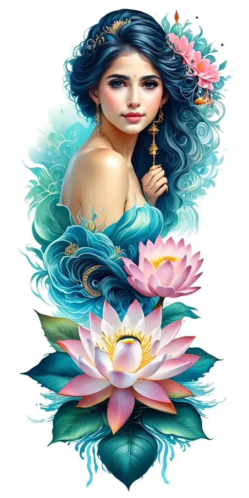aquarius and lotus flower tattoo design idea