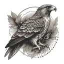 A falcon with a crown symbolizing authority and dominance tattoo design idea