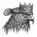 A falcon with a crown symbolizing authority and dominance tattoo design idea