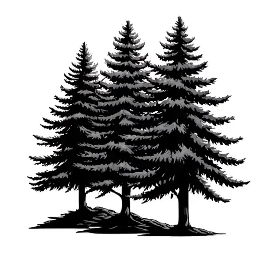 three evergreen trees in a row in small medium and large tattoo design idea