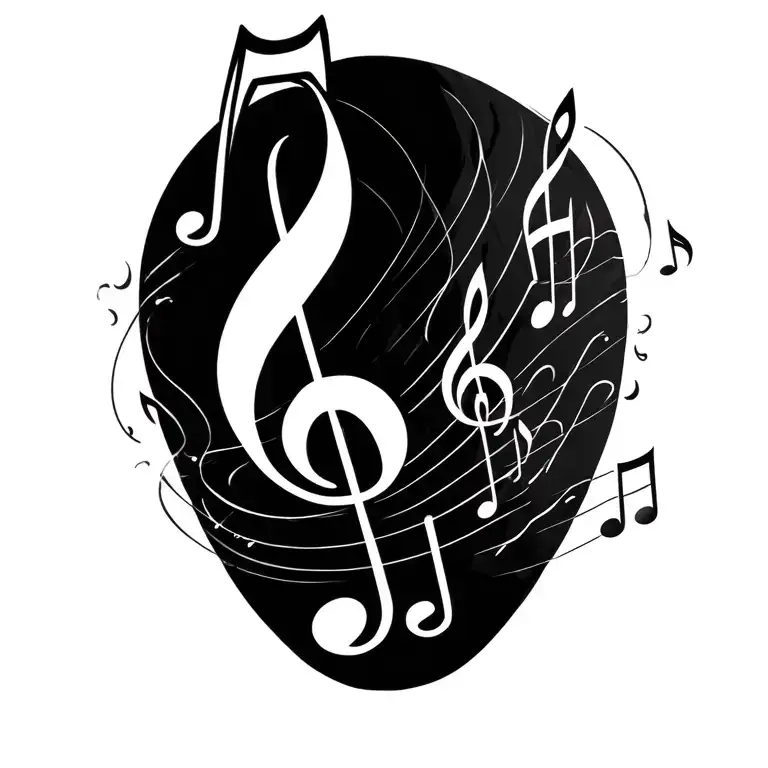 5 musical staff with some notes floating tattoo design idea