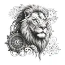 half lion, watch, compass, music  tattoo design idea